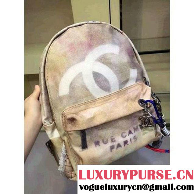 Chanel Small/Large Kahki Graffiti Backpack  (2A143-6012502 )
