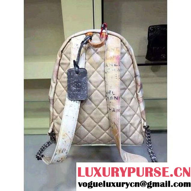 Chanel Small/Large Kahki Graffiti Backpack  (2A143-6012502 )