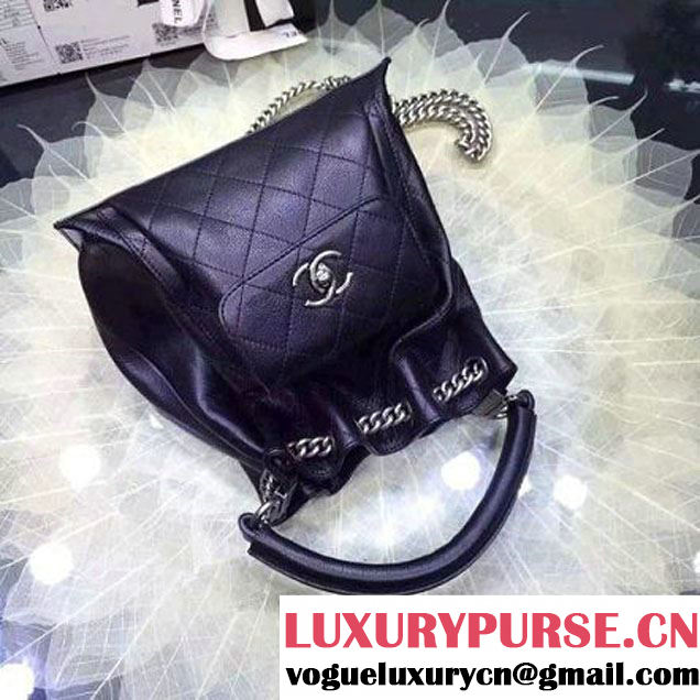 Chanel A93882 Small Black Calfskin Drawstring Handbag Pre-SS 2016 (YUN-6030304 )