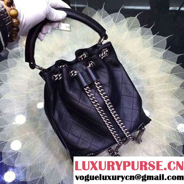 Chanel A93882 Small Black Calfskin Drawstring Handbag Pre-SS 2016 (YUN-6030304 )