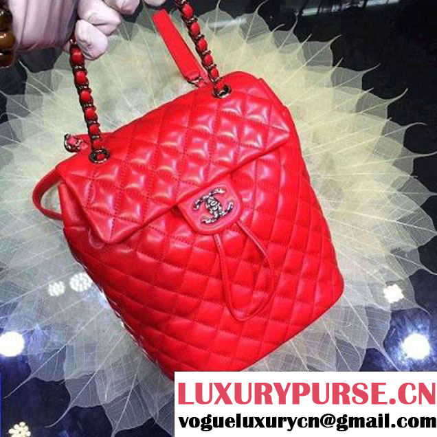 Chanel A91121 Small Lambskin Backpack In Red Pre-S/S 2016 (2A143-6030901 )