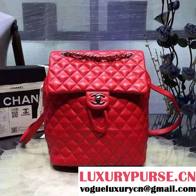 Chanel Large Lambskin Backpack In Red Pre-S/S 2016 (2A143-6030902 )