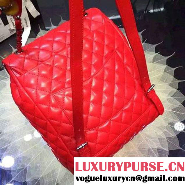 Chanel Large Lambskin Backpack In Red Pre-S/S 2016 (2A143-6030902 )