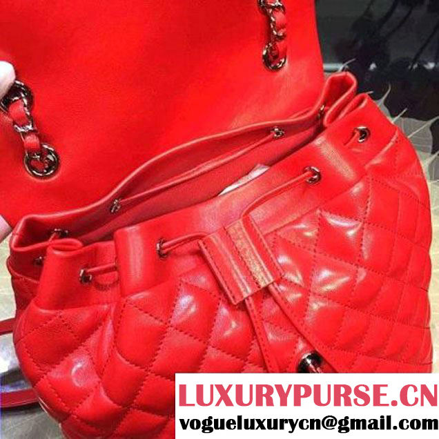 Chanel Large Lambskin Backpack In Red Pre-S/S 2016 (2A143-6030902 )