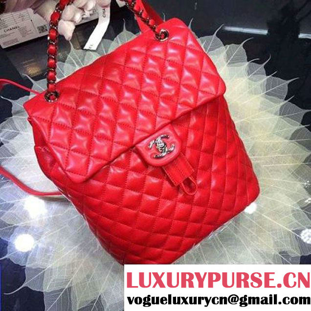 Chanel Large Lambskin Backpack In Red Pre-S/S 2016 (2A143-6030902 )