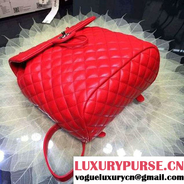 Chanel Large Lambskin Backpack In Red Pre-S/S 2016 (2A143-6030902 )