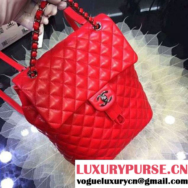 Chanel Large Lambskin Backpack In Red Pre-S/S 2016 (2A143-6030902 )