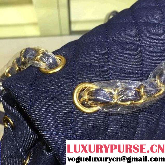 Chanel Large Washed Denim Dark Blue Backpack Pre-S/S 2016 (2A143-6031802 )