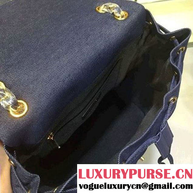 Chanel Large Washed Denim Dark Blue Backpack Pre-S/S 2016 (2A143-6031802 )