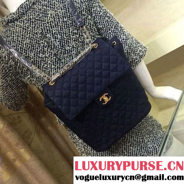 Chanel Large Washed Denim Dark Blue Backpack Pre-S/S 2016 (2A143-6031802 )