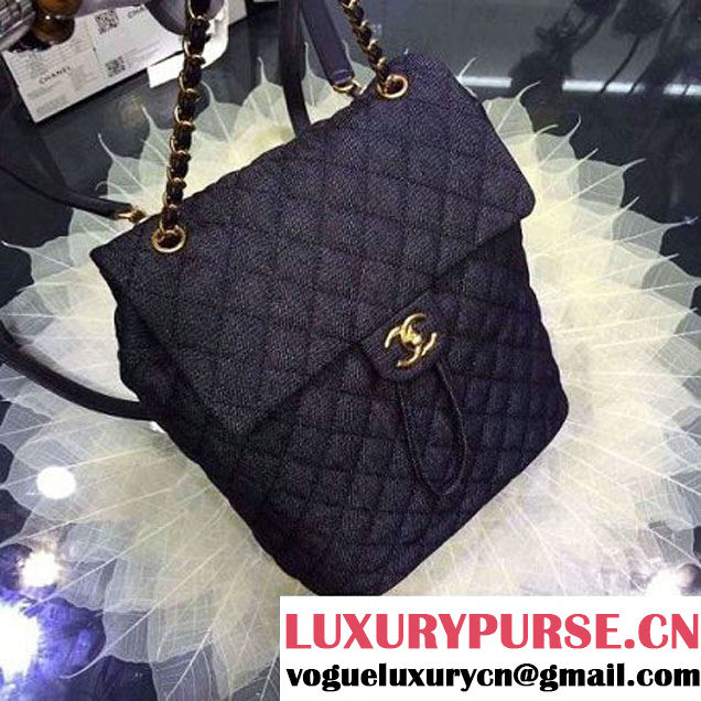 Chanel Large Washed Denim Black Backpack Pre-S/S 2016 (2A143-6031803 )