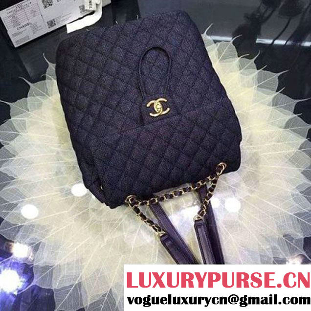 Chanel A91121 Small Washed Denim Black Backpack Pre-S/S 2016 (2A143-6031804 )