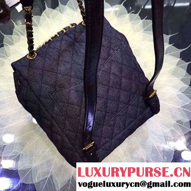 Chanel A91121 Small Washed Denim Black Backpack Pre-S/S 2016 (2A143-6031804 )