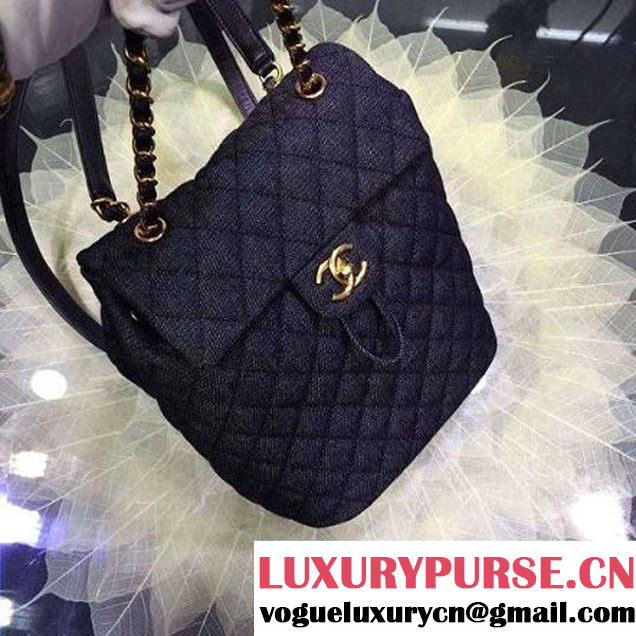Chanel A91121 Small Washed Denim Black Backpack Pre-S/S 2016 (2A143-6031804 )