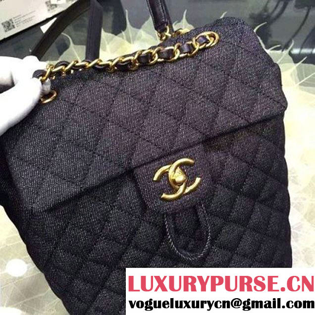 Chanel A91121 Small Washed Denim Black Backpack Pre-S/S 2016 (2A143-6031804 )