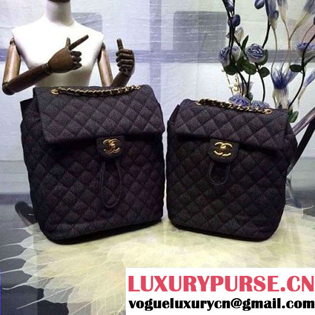 Chanel A91121 Small Washed Denim Black Backpack Pre-S/S 2016 (2A143-6031804 )