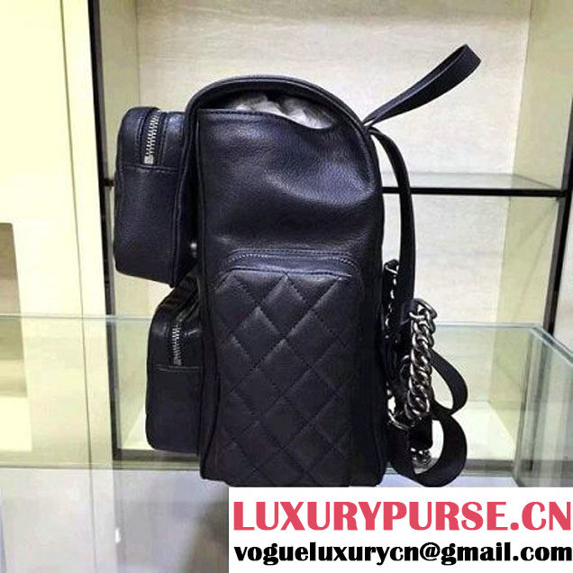 Chanel Grained Calfskin Pocket Backpack Black SS 2016 (2A143-6042709 )