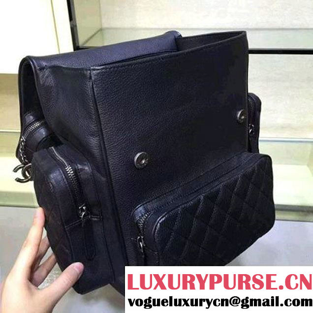 Chanel Grained Calfskin Pocket Backpack Black SS 2016 (2A143-6042709 )