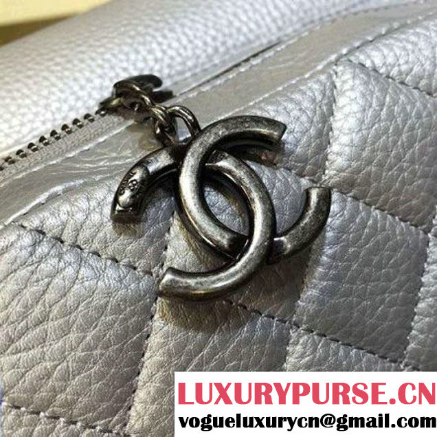 Chanel Grained Calfskin Pocket Backpack Silver SS 2016 (2A143-6042710 )