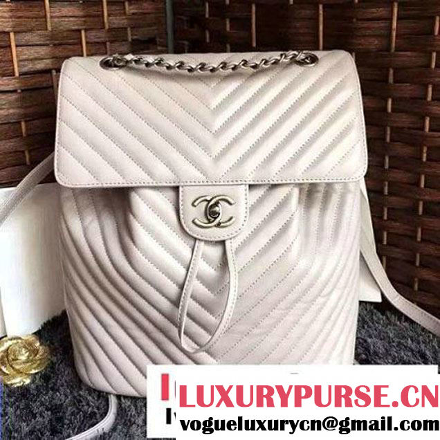 Chanel Clafskin Backpack A91122 White S/S 2016 (1A086-6051315 )