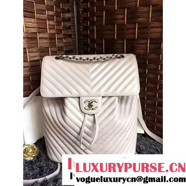 Chanel Clafskin Backpack A91122 White S/S 2016 (1A086-6051315 )