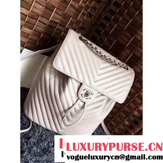 Chanel Clafskin Backpack A91122 White S/S 2016 (1A086-6051315 )