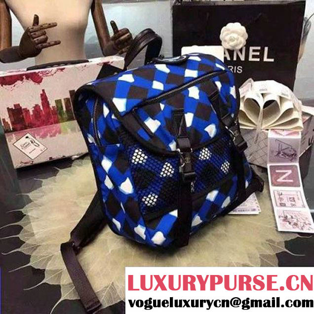 Chanel Printed Nelon and Mesh Backpack Blue Spring-Summer 2016 (2a057-60604 )