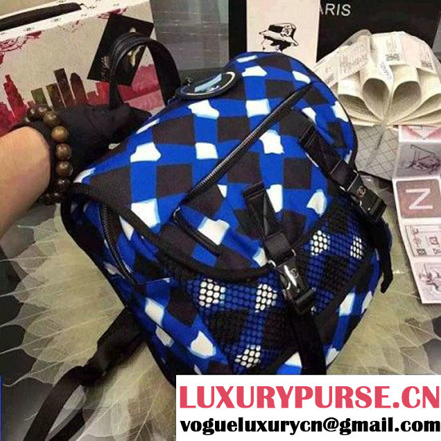 Chanel Printed Nelon and Mesh Backpack Blue Spring-Summer 2016 (2a057-60604 )