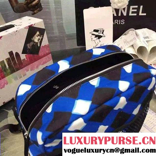 Chanel Printed Nelon and Mesh Backpack Blue Spring-Summer 2016 (2a057-60604 )
