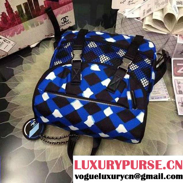 Chanel Printed Nelon and Mesh Backpack Blue Spring-Summer 2016 (2a057-60604 )