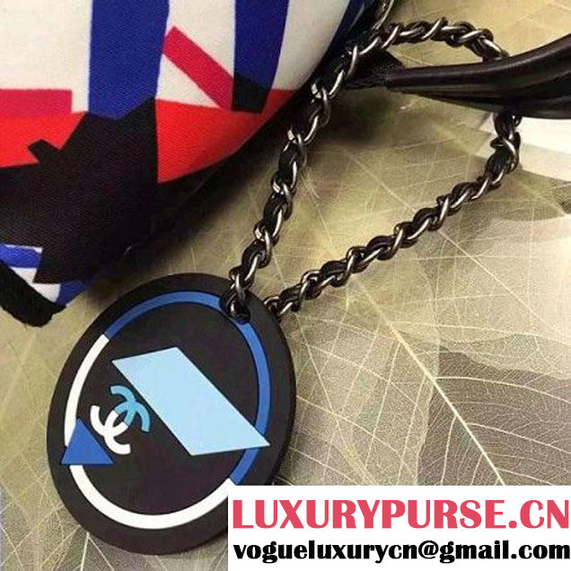Chanel Printed Nelon and Mesh Backpack Blue/Red Spring-Summer 2016 (2a057-6060449 )