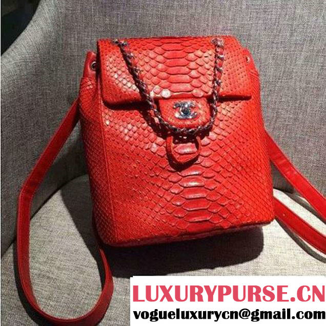 Chanel Small Python Leather Backpack Red 2016 (1A145-6062204 )