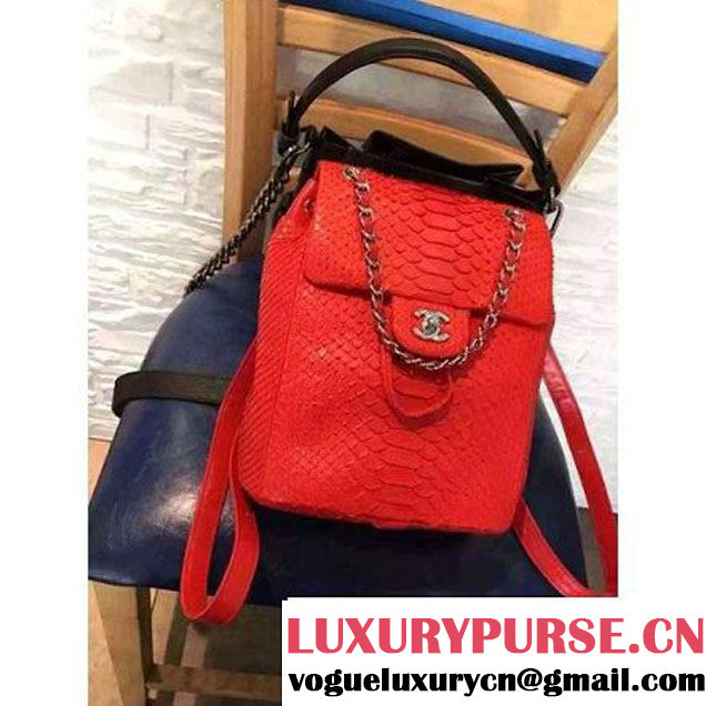 Chanel Small Python Leather Backpack Red 2016 (1A145-6062204 )