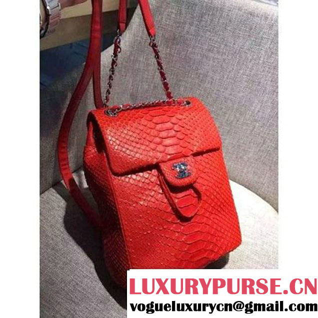 Chanel Small Python Leather Backpack Red 2016 (1A145-6062204 )