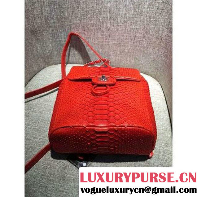 Chanel Small Python Leather Backpack Red 2016 (1A145-6062204 )