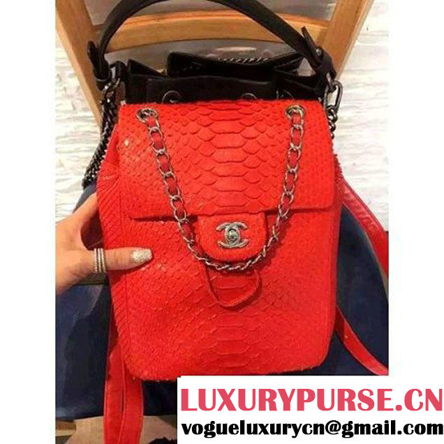 Chanel Small Python Leather Backpack Red 2016 (1A145-6062204 )