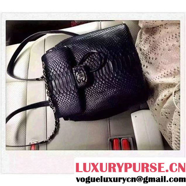 Chanel Small Python Leather Backpack Black 2016 (1A145-6062205 )