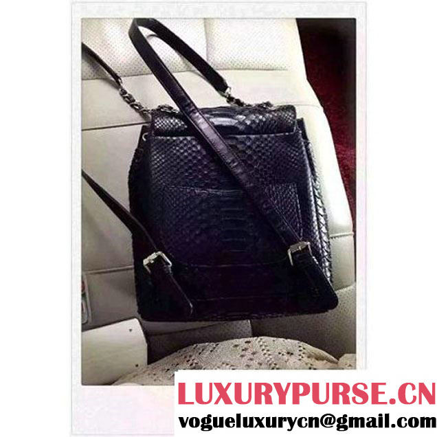 Chanel Small Python Leather Backpack Black 2016 (1A145-6062205 )