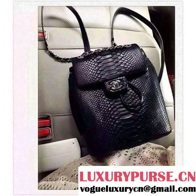 Chanel Small Python Leather Backpack Black 2016 (1A145-6062205 )
