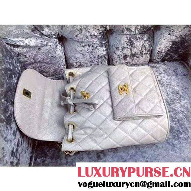 ChaneL Quilting Caviar Clafskin Mini Backpack Silver (1B14-6080813 )