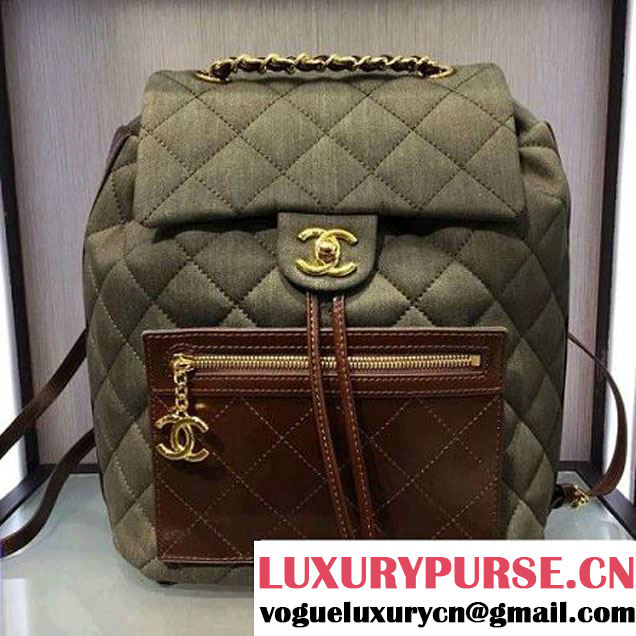 Chanel Denim Calfskin Backpack A93563 Green F/W 2016 (2A143-6090924 )