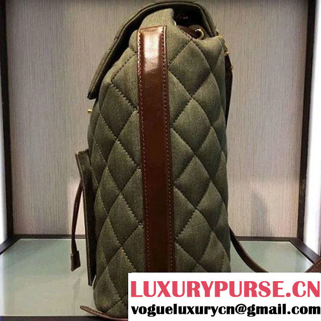 Chanel Denim Calfskin Backpack A93563 Green F/W 2016 (2A143-6090924 )