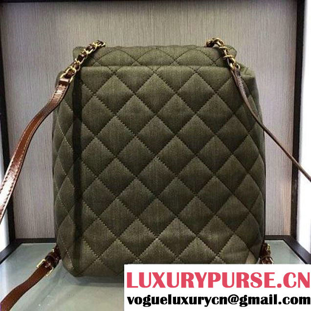 Chanel Denim Calfskin Backpack A93563 Green F/W 2016 (2A143-6090924 )