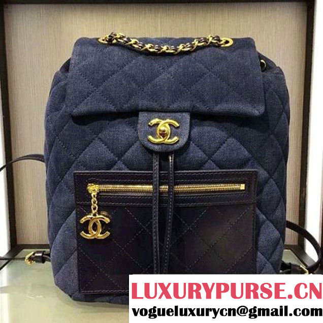 Chanel Denim Calfskin Backpack A93563 Blue F/W 2016 (2A143-6090925 )