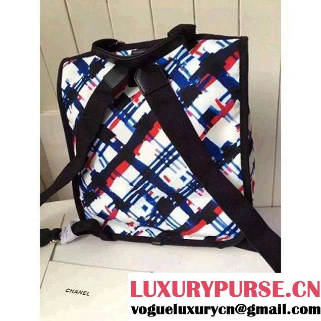 Chanel White/Blue/Red/Black Printed Nylon and Mesh Backpack Bag 2016 (KN-6091803 )
