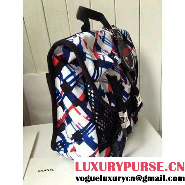 Chanel White/Blue/Red/Black Printed Nylon and Mesh Backpack Bag 2016 (KN-6091803 )
