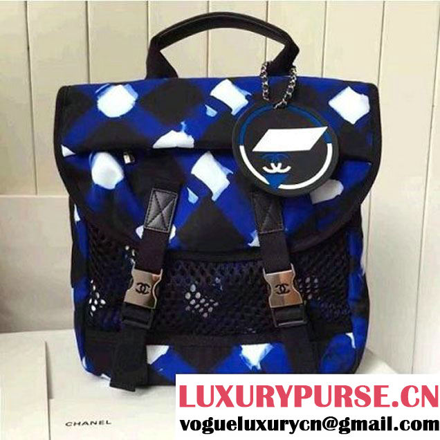 Chanel White/Blue/Black Printed Nylon and Mesh Backpack Bag 2016 (KN-6091804 )