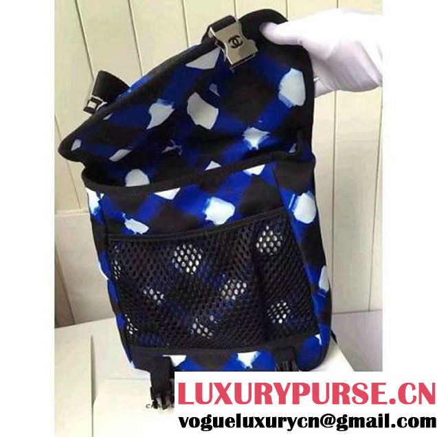 Chanel White/Blue/Black Printed Nylon and Mesh Backpack Bag 2016 (KN-6091804 )