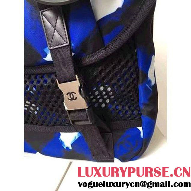 Chanel White/Blue/Black Printed Nylon and Mesh Backpack Bag 2016 (KN-6091804 )