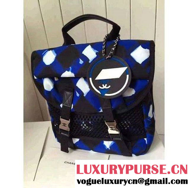 Chanel White/Blue/Black Printed Nylon and Mesh Backpack Bag 2016 (KN-6091804 )